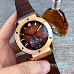 Copy Hublot Geneve Brown Dial With Rose Gold Bezel Watch For Sale